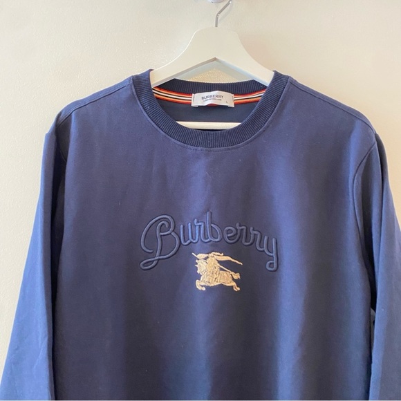 Vintage Burberry Blue Spellout Pullover Sweater Sweatshirt Top Men’s Size Large - Picture 2 of 11